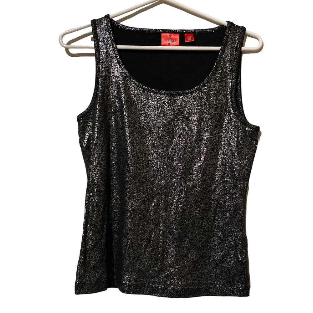 Silver and Black Dressy Tank Top Size Medium